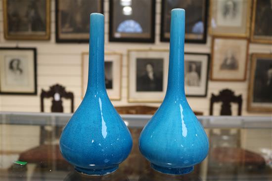 A pair of turquoise glazed bottle vases, Qing dynasty